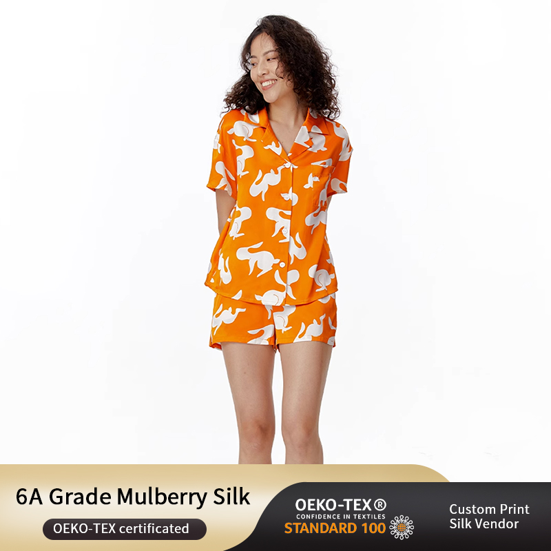 Luxury Printed Silk Pajamas Set For Lady
