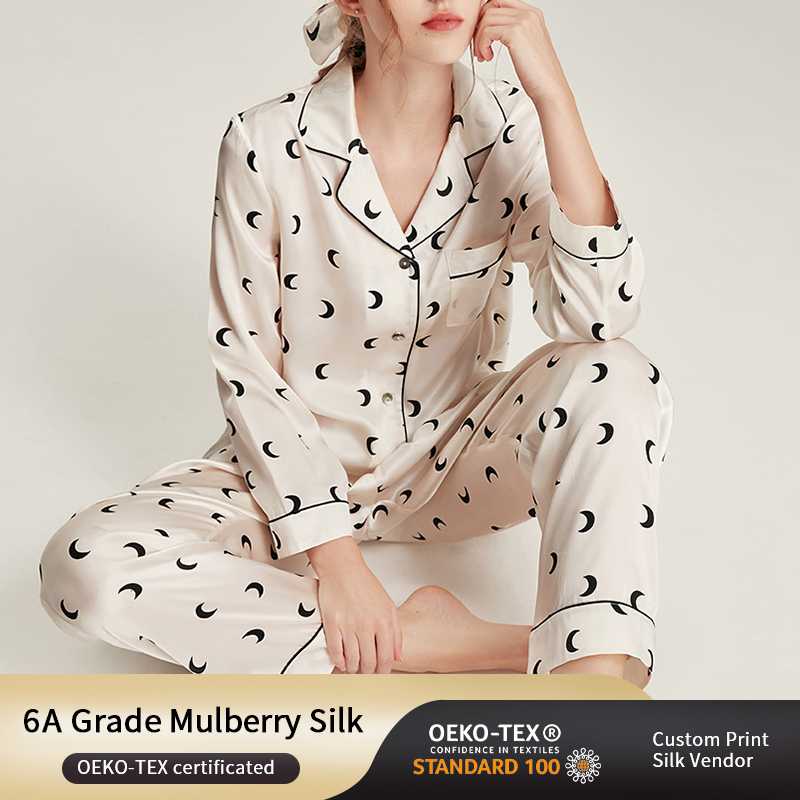 Luxury Printed Silk Pajamas Set For Lady