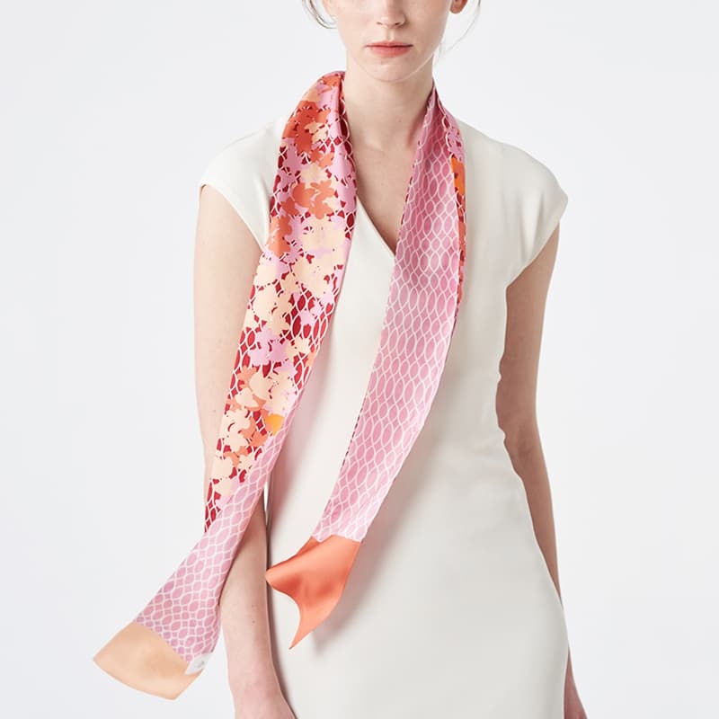 Single-sided digital printed silk satin scarf pink